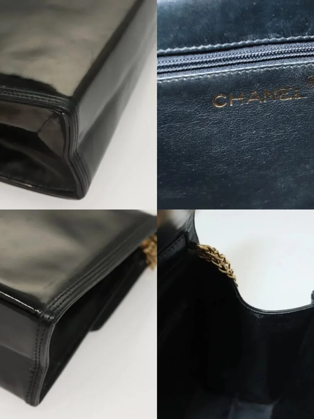 CHANEL Chain Shoulder Bag Enamel Black Gold CC Auth bs27175